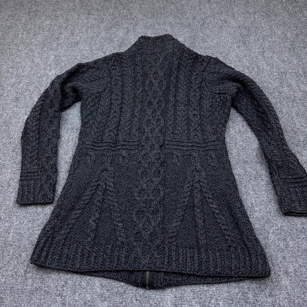 Aran Woollen Mills Cardigan Sweater Women L Blue Gray Full Zip Cable Merino Wool - Picture 5 of 8